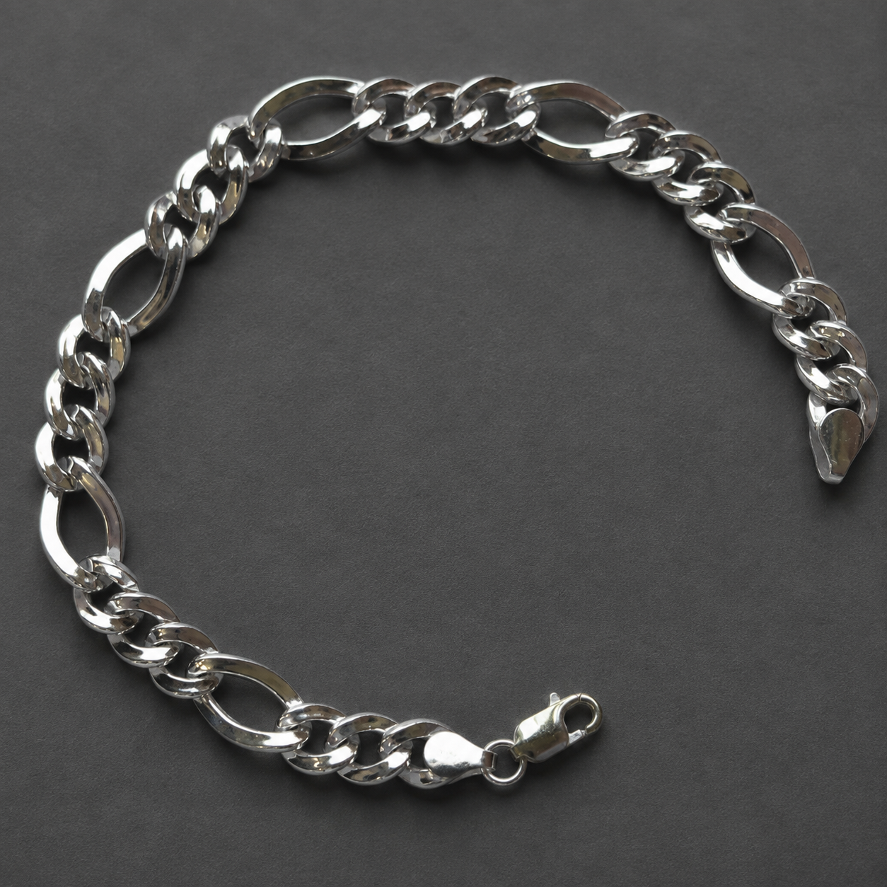 Lobster clasp and end links on the Silvme figaro chain bracelet