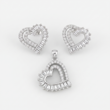 Baguette Heart 925 sterling silver pendant and stud earrings jewellery set with cubic zirconia by Silvme â€” lifestyle gift image