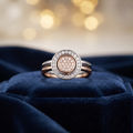Silvme Circle Solitaire with cubic zirconia 925 sterling silver circle ring for women, two-tone rose gold and silver, open heart ring, two tone heart ring, angled side view