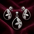 Teardrop 925 sterling silver pendant and drop earrings jewellery set with cubic zirconia by Silvme â€” pendant close-up