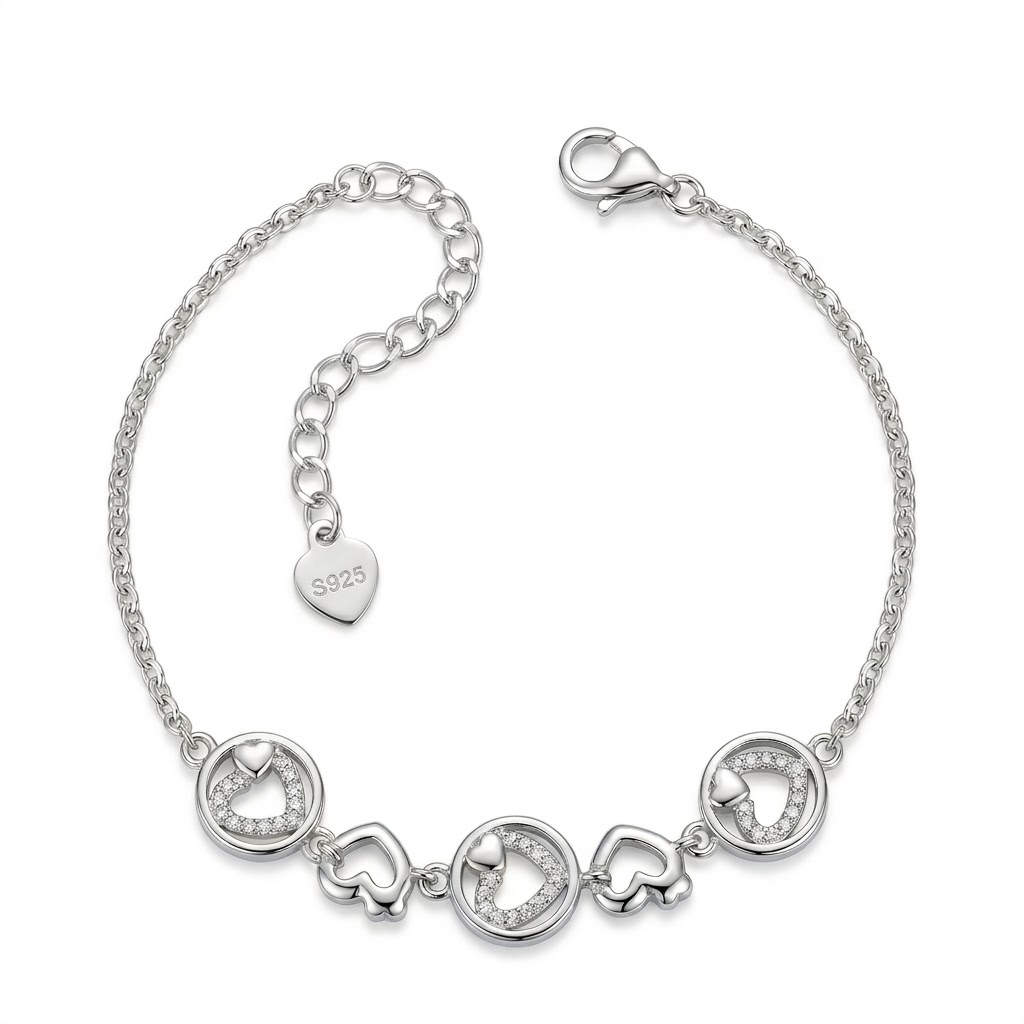 925 silver Heart & Charm Bracelet Set by Silvme, well suited as an anniversary gift for women