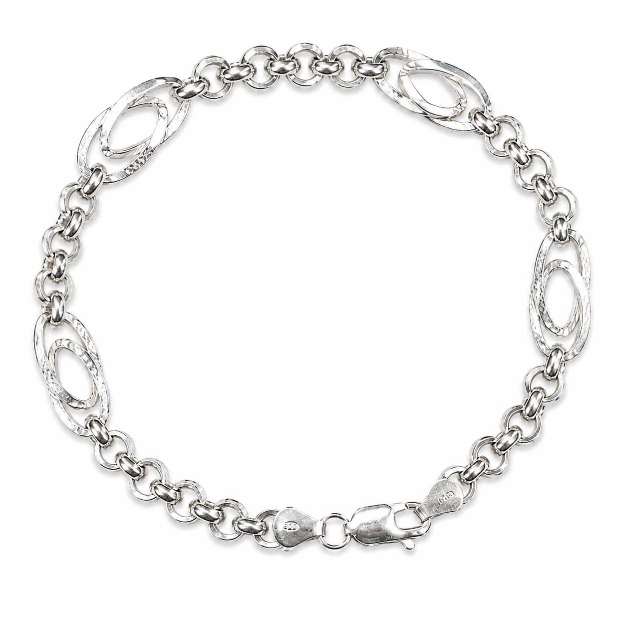 Silvme 925 sterling silver oval station rolo bracelet for men shaped into an oval on a white background