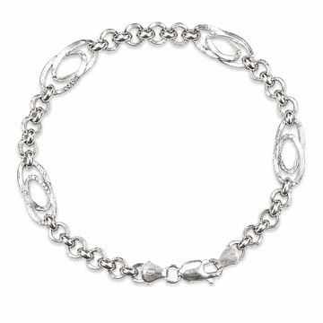 Silvme 925 sterling silver oval station rolo bracelet for men shaped into an oval on a white background