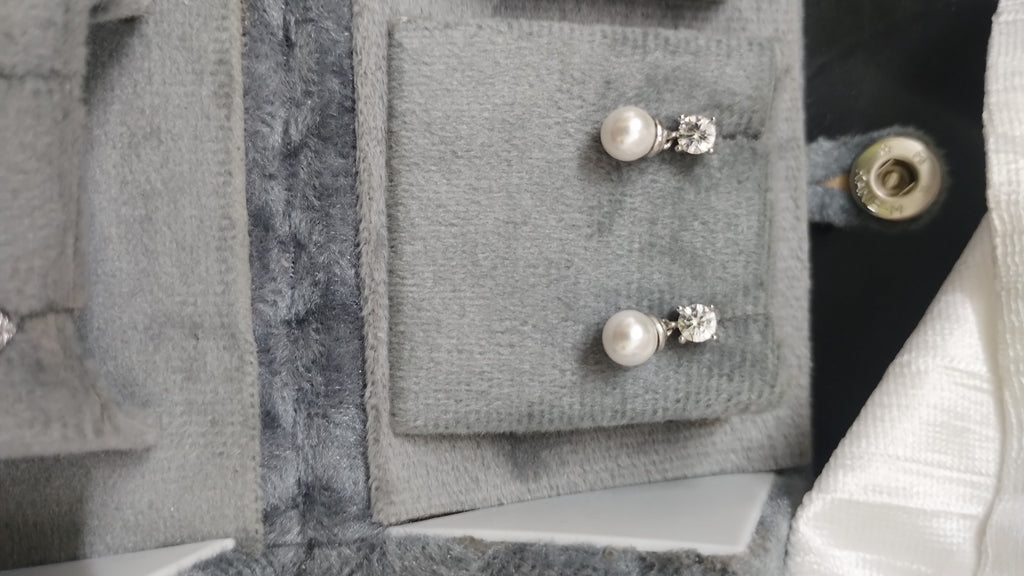 Silvme Pure 925 Sterling Silver CZ Solitaire Pearl Drop Stud Earrings — View 2