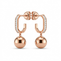 Rose Gold Channel Huggie Ball Drop Earrings, front product view