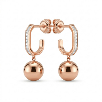 Rose Gold Channel Huggie Ball Drop Earrings, front product view