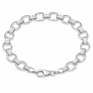 Silvme 925 sterling silver rope-cut rolo chain bracelet for men shaped into an oval on a white background
