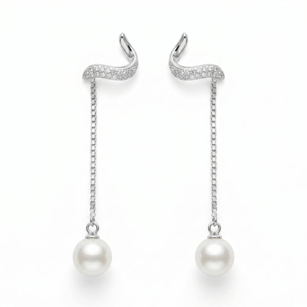 Silvme Pure 925 Sterling Silver Convertible Pearl Drop Wavy Stud Earrings — View 7