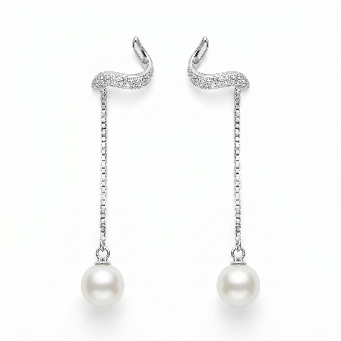 925 sterling silver Convertible Pearl Drop Wavy Stud Earrings by Silvme, an elegant accessory for her