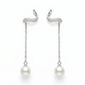 Convertible Pearl-Look Accent Drop Wavy Stud Earrings, alternate angle
