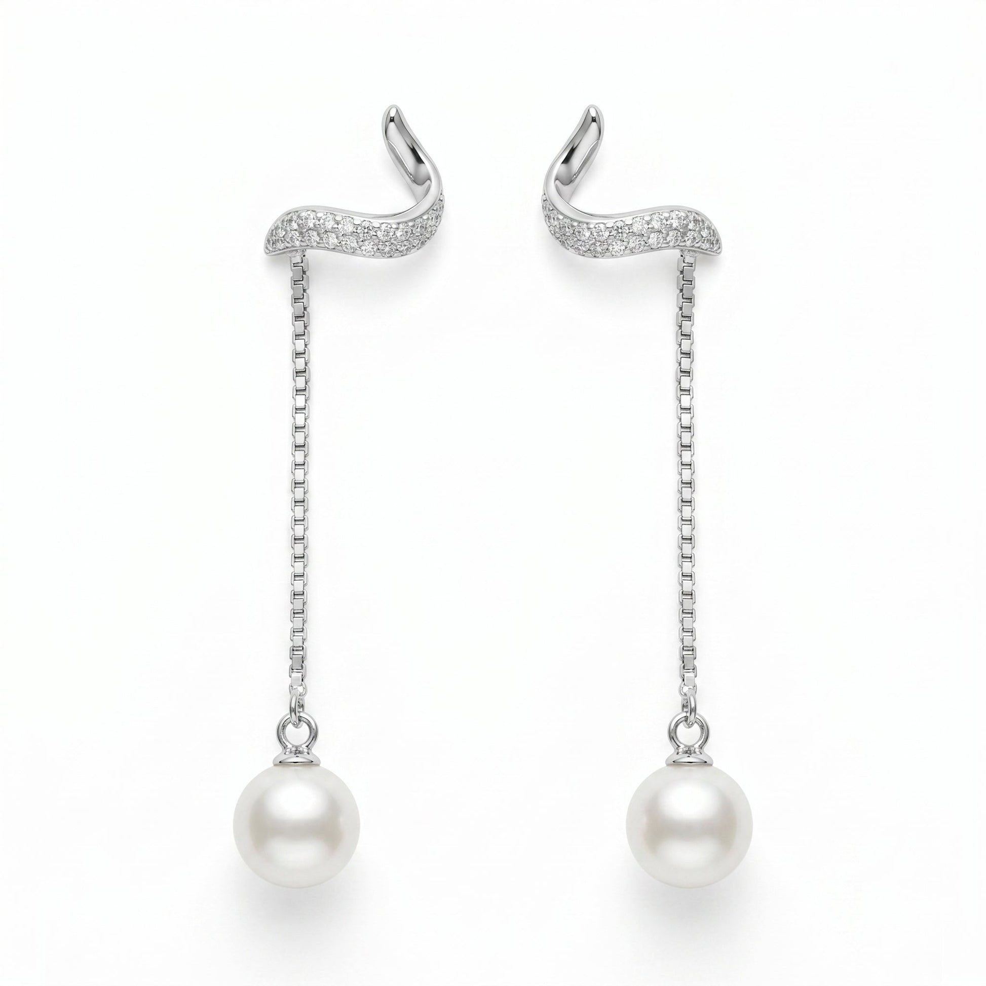 Convertible Pearl-Look Accent Drop Wavy Stud Earrings, alternate angle