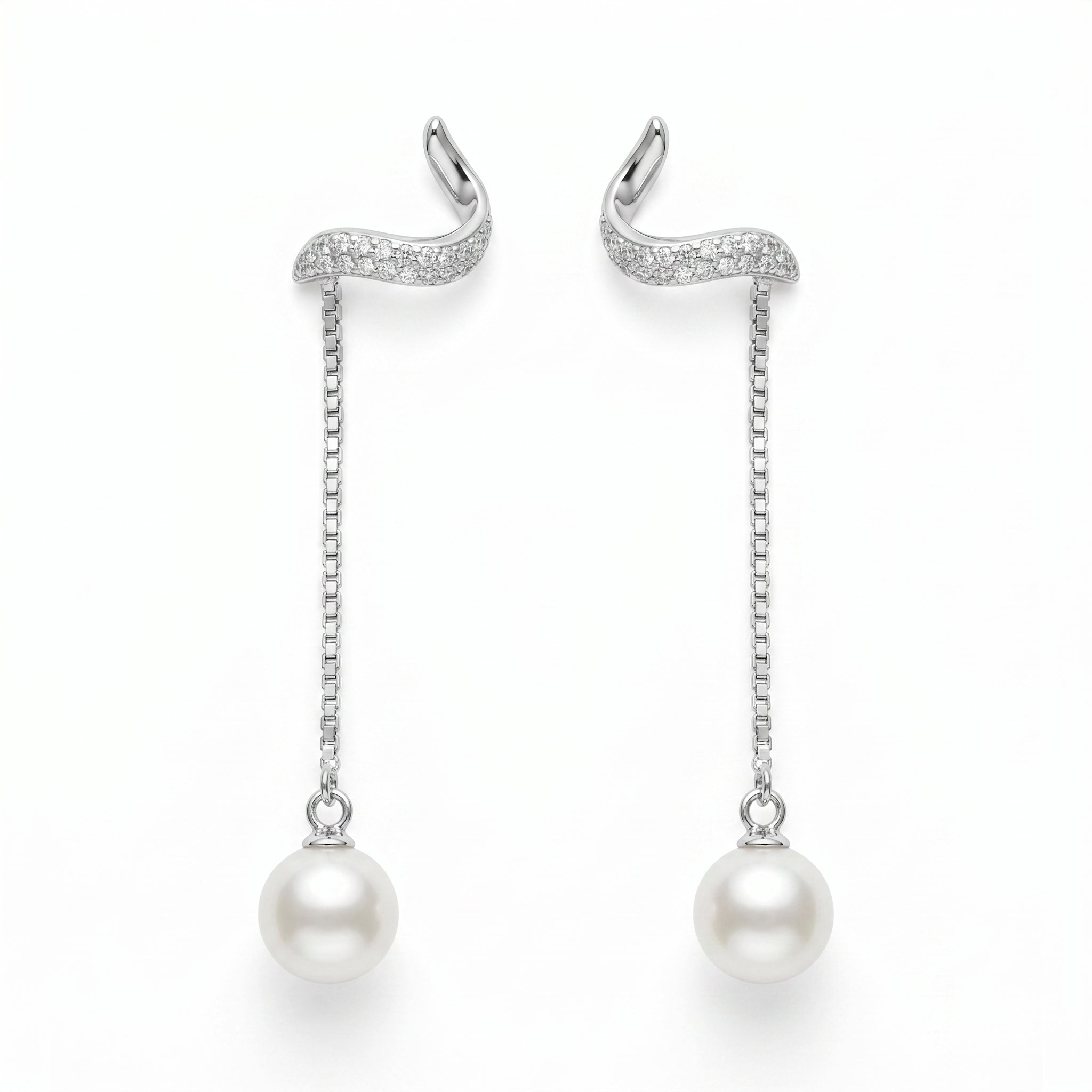 Silvme Pure 925 Sterling Silver Convertible Pearl Drop Wavy Stud Earrings — View 7