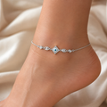 Clasp and adjustable extension-chain detail of the Silvme rhombus CZ evil eye silver anklet