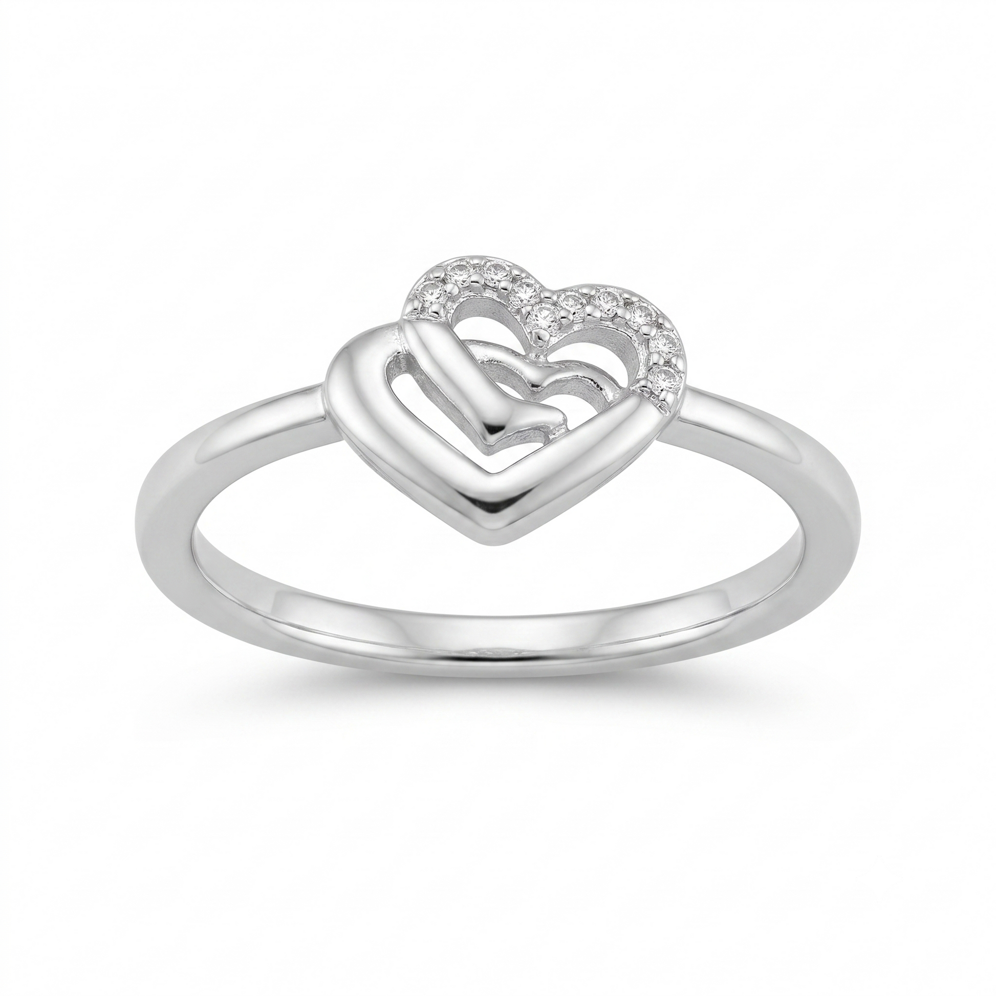Silvme Romantic Couple 925 sterling silver ring for women — front view on white background