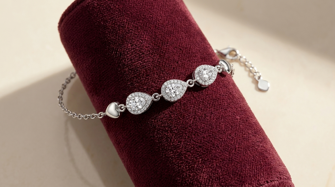 Silvme Heart Charm CZ Bracelet in 925 sterling silver with cubic zirconia, jewellery for women