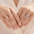 Silvme Heart Diamond with cubic zirconia 925 sterling silver heart ring for women, two-tone rose gold and silver, everyday silver ring, office wear ring, angled side view