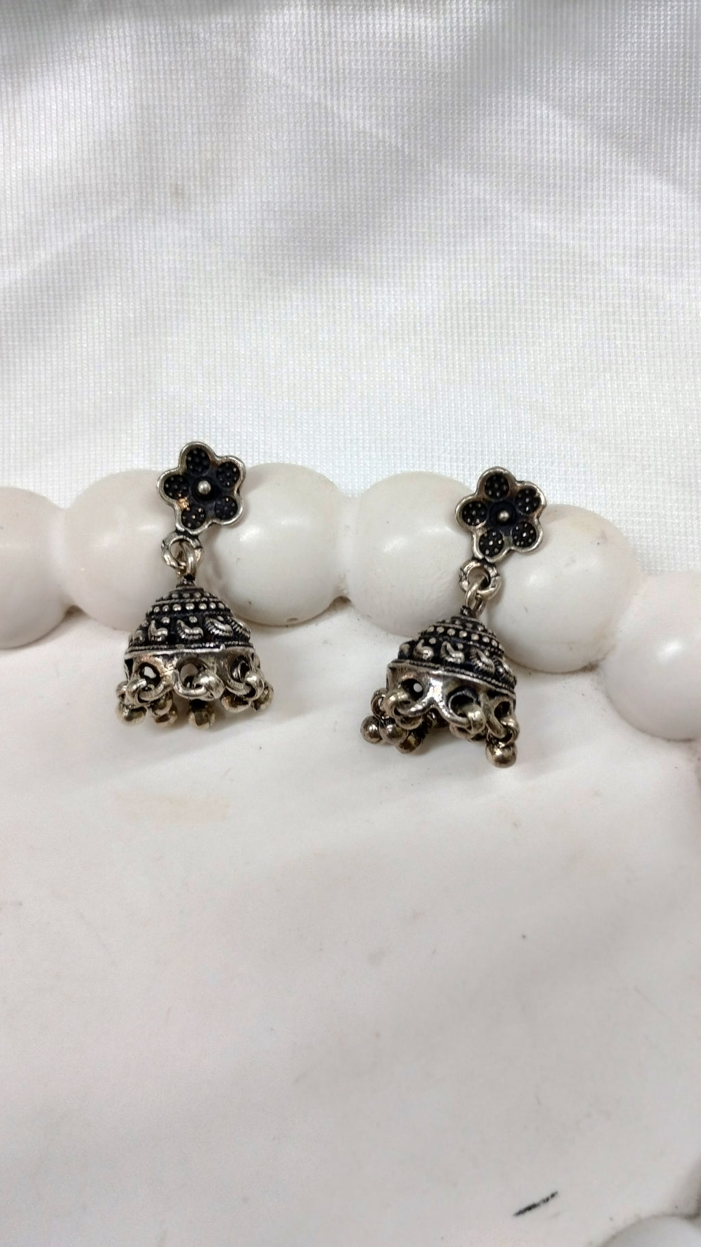 Silvme Pure 925 Sterling Silver Oxidised Floral Jhumka Silver Earrings — View 5