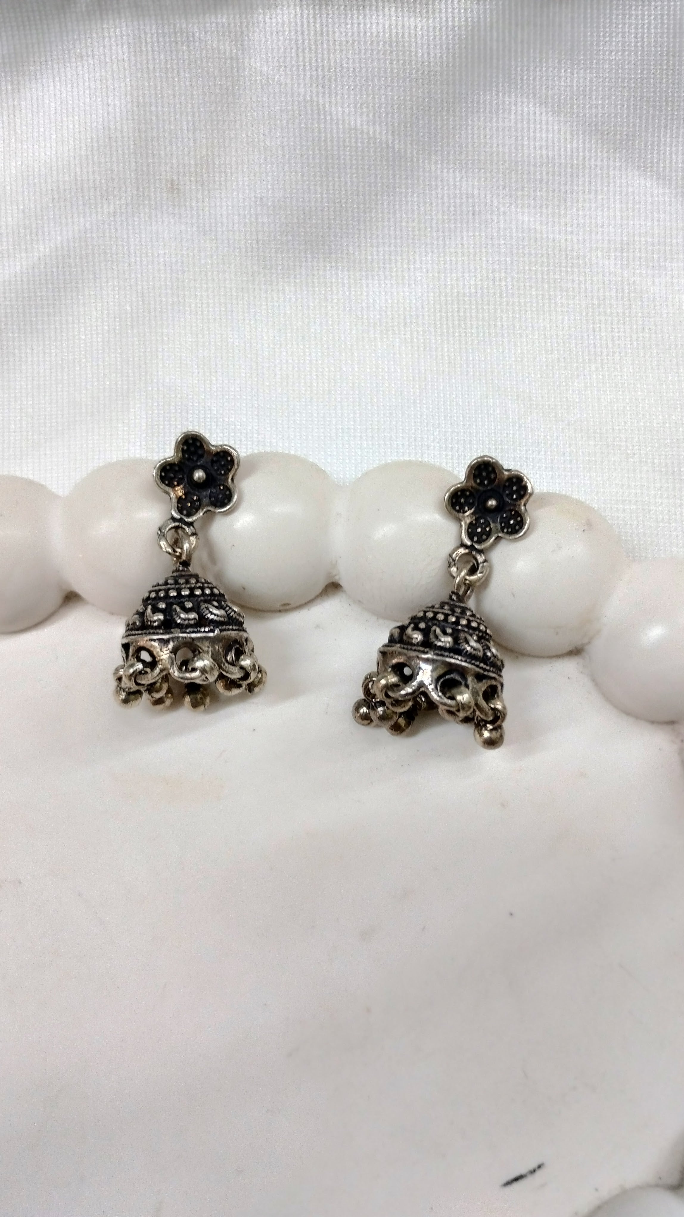 Silvme Pure 925 Sterling Silver Oxidised Floral Jhumka Silver Earrings — View 5