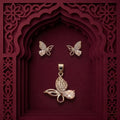 Silvme pure 925 sterling silver pink butterfly pendant and stud earrings set with pink cubic zirconia, full jewellery set view