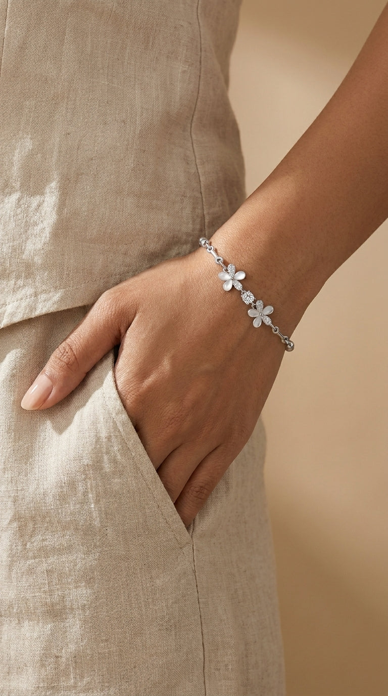 Silvme CZ Floral Bracelet in 925 sterling silver set with cubic zirconia, jewellery for women