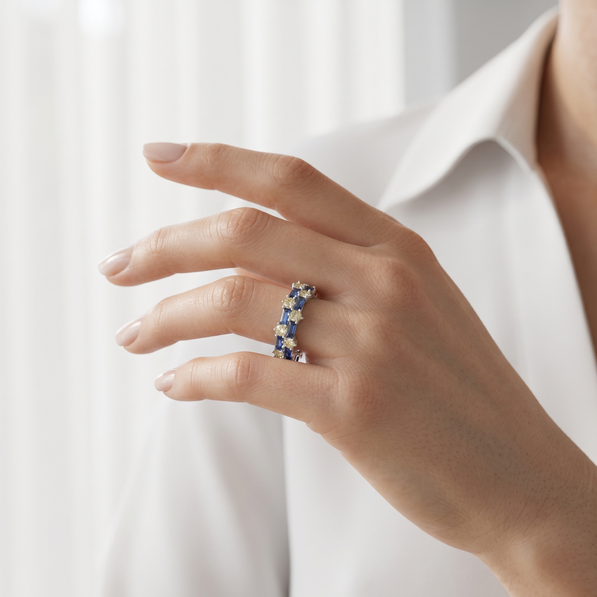 Comfort-fit 925 sterling silver blue stone stackable ring for women in Indian ring sizes