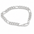 Silvme 925 sterling silver polished figaro chain bracelet for men shaped into an oval on a white background