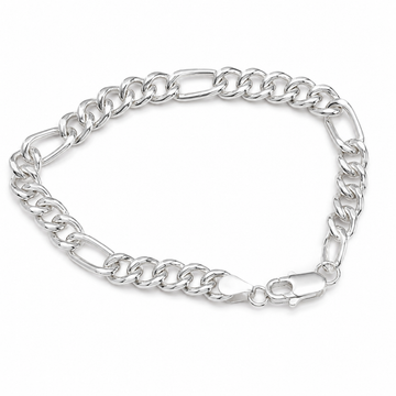Silvme 925 sterling silver polished figaro chain bracelet for men shaped into an oval on a white background