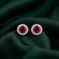 Red Round Halo Stud Earrings, additional product view 8