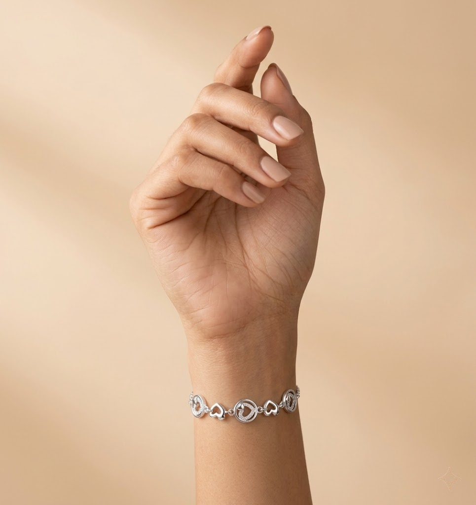 Silvme Heart & Charm Bracelet Set in 925 sterling silver, jewellery for women, refined silver accessory