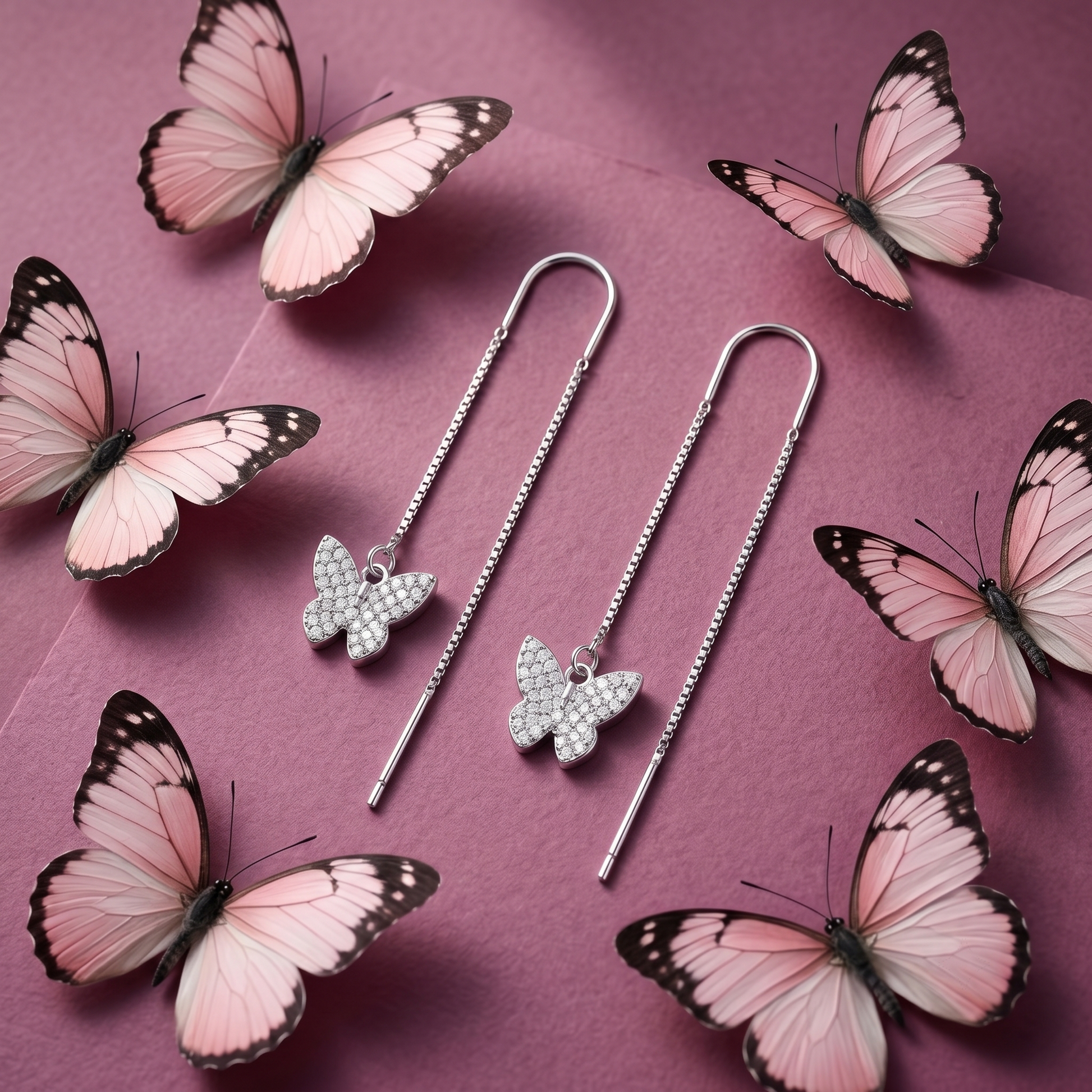 Stone-Set Butterfly Charm Threader Earrings, additional product view 9