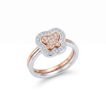 Silvme Cushion Halo with cubic zirconia 925 sterling silver halo ring for women, two-tone rose gold and silver, heart shape ring for women, open heart ring, stacking styling view