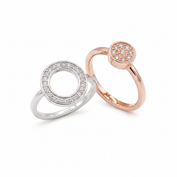 Silvme Circle Solitaire with cubic zirconia 925 sterling silver circle ring for women, two-tone rose gold and silver, emerald cut ring, cushion cut ring, gift box packaging view