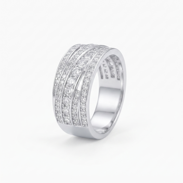 Silvme four row CZ pave band 925 sterling silver ring for women with four rows of cubic zirconia across a wide band