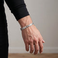 Box clasp and end links on the Silvme floral medallion link bracelet