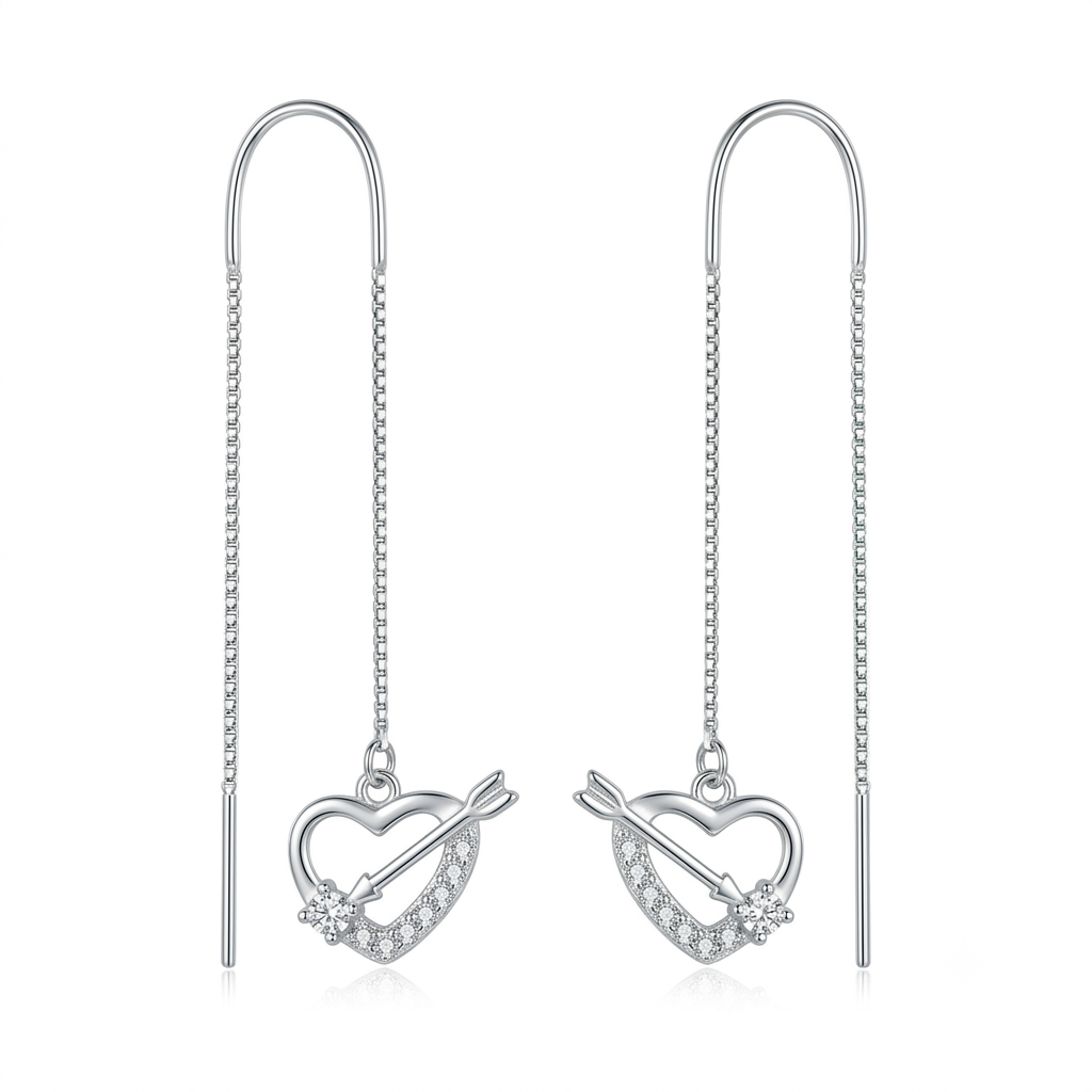 Cupid Arrow Heart Stone-Set Threader Earrings, front product view