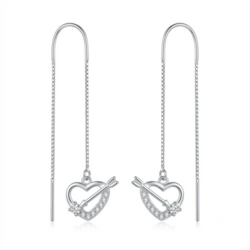 Cupid Arrow Heart Stone-Set Threader Earrings, front product view