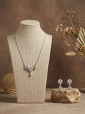 Silvme 925 silver geometric pink pendant necklace and stud earrings with pink cubic zirconia, alternate angle