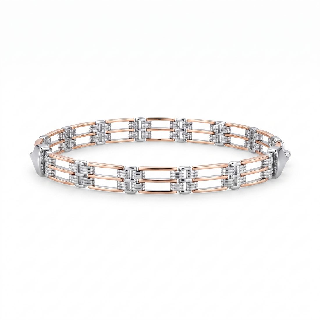 End links and fastening detail on the Silvme rose gold-tone panel bracelet