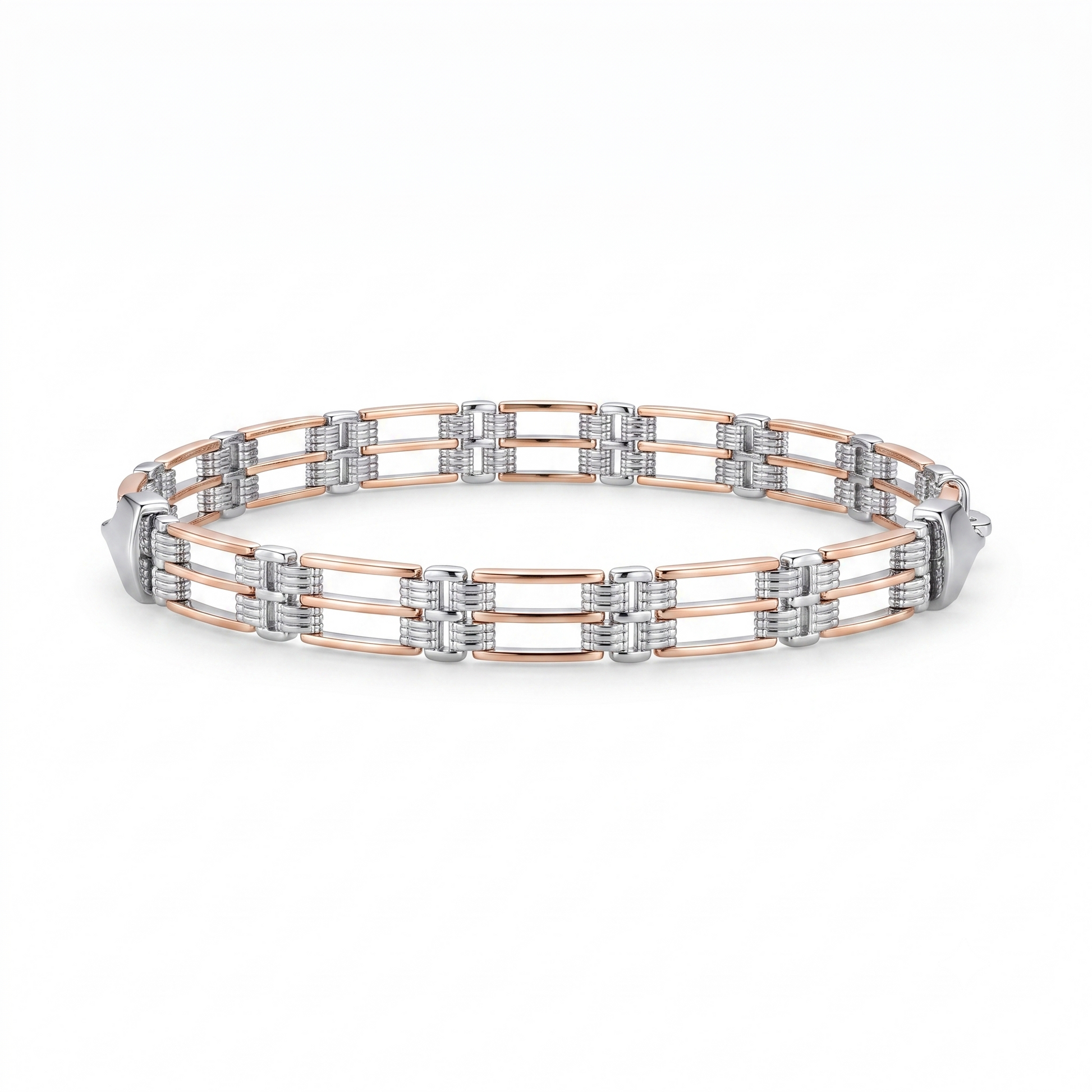 End links and fastening detail on the Silvme rose gold-tone panel bracelet