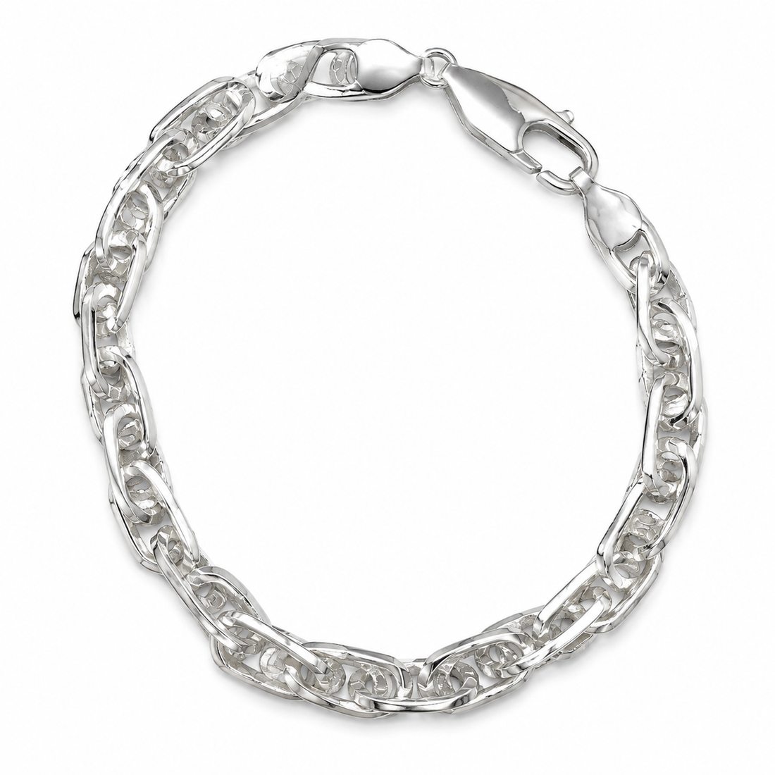 Silvme 925 sterling silver chunky twisted link bracelet for men shaped into an oval on a white background