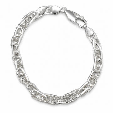 Silvme 925 sterling silver chunky twisted link bracelet for men shaped into an oval on a white background