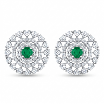 Green Round Lattice-Halo Stud Earrings, front product view