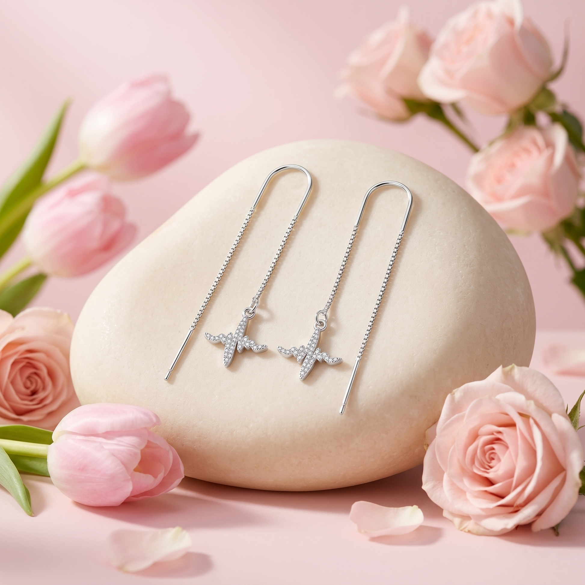 Heartbeat Pulse Wave Stone-Set Threader Earrings, additional product view 7