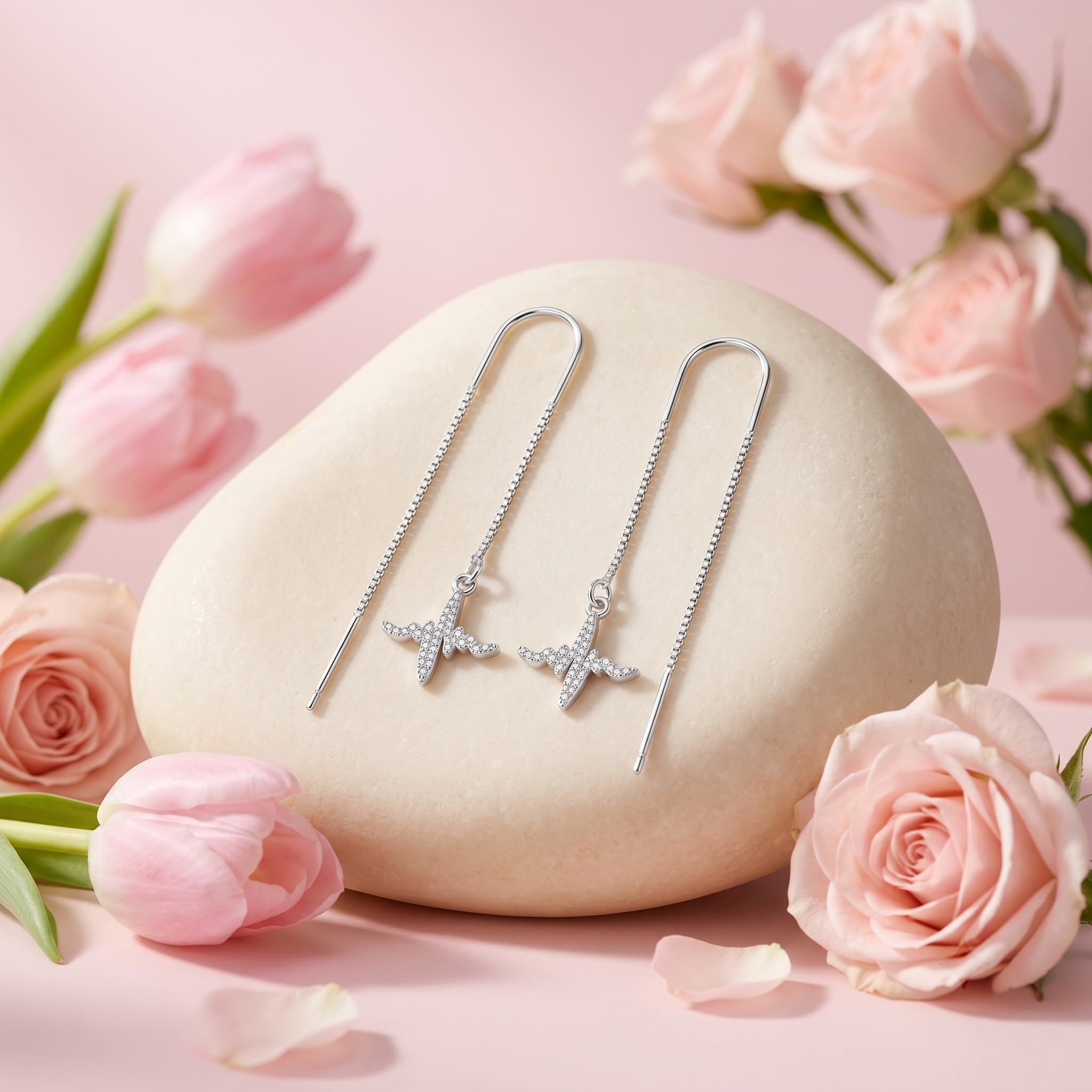Silvme Pure 925 Sterling Silver Heartbeat Pulse Wave CZ Threader Earrings — View 3