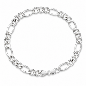 Silvme 925 sterling silver figaro chain bracelet for men shaped into an oval on a white background