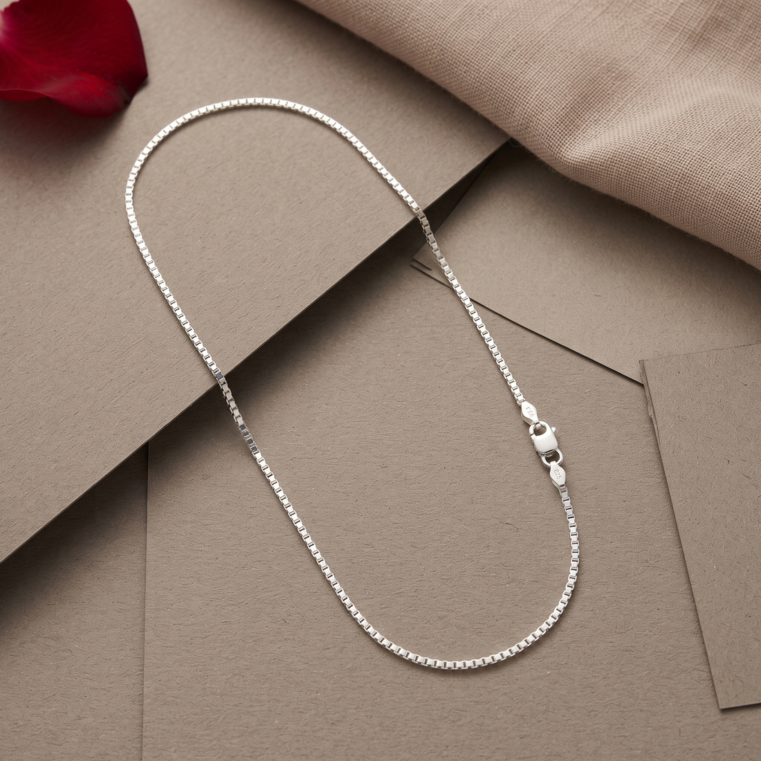 Silvme 925 silver box link neck chain, approx. 3.79 g, solid silver, not plated, sterling silver throughout