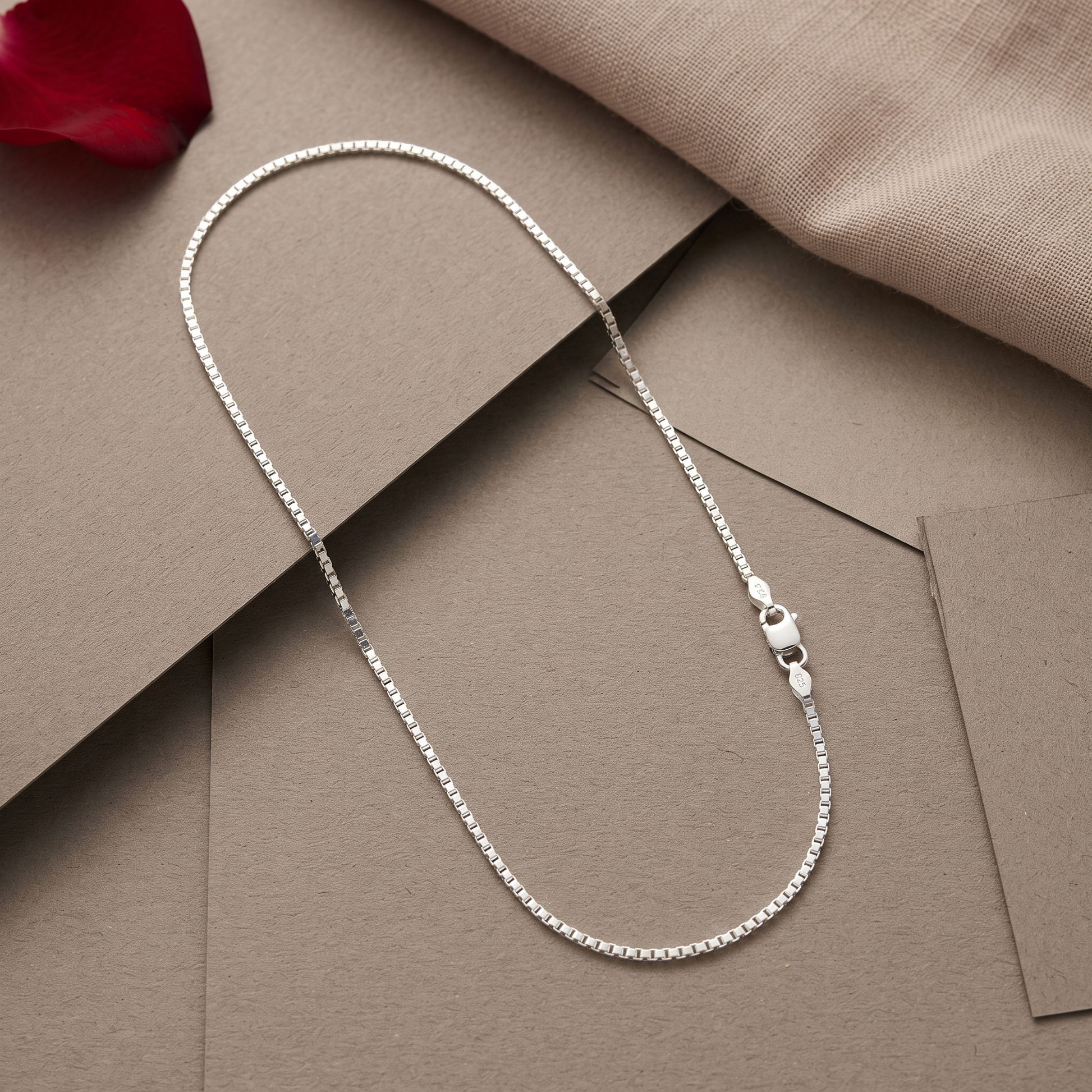 Silvme 925 sterling silver box link chain for women and men, approx. 3.79 g, sterling silver throughout
