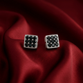 Black Square Cluster Stud Earrings, close-up detail