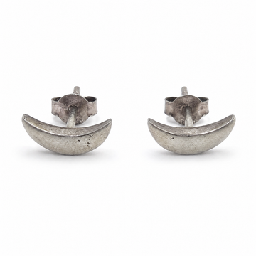 Crescent 925 silver stud earrings for women, gift for sister, shown as a matching pair