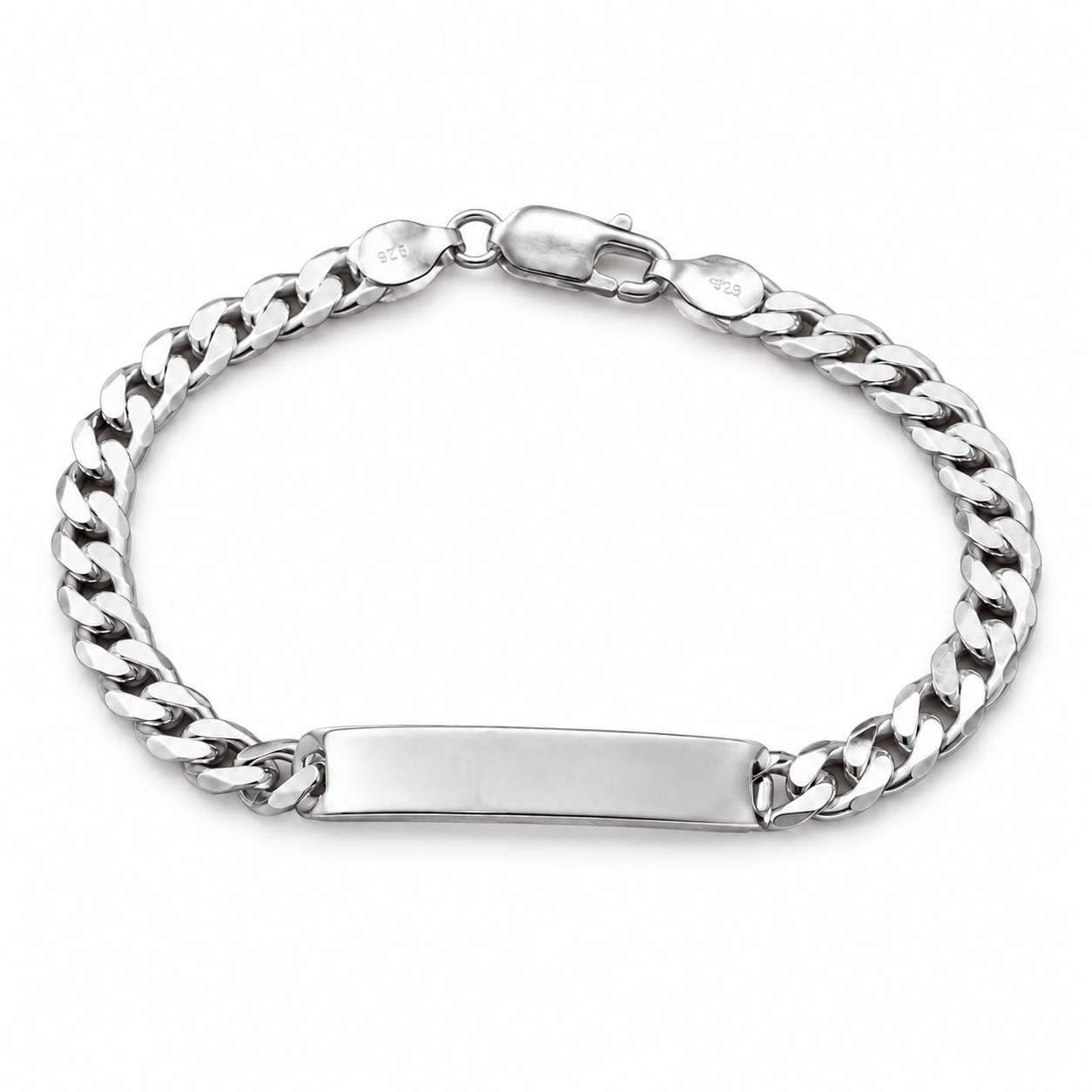Silvme 925 sterling silver curb chain id bracelet for men shaped into an oval on a white background